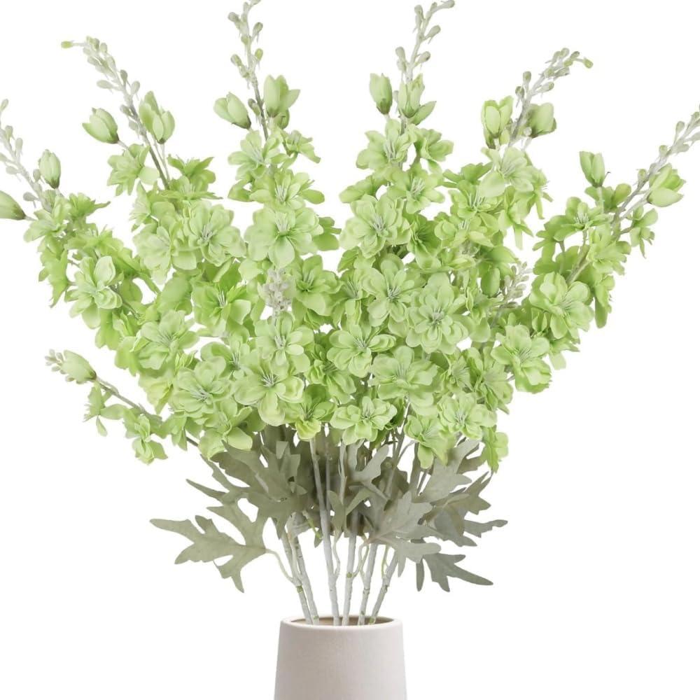 OUKEYI 33.5in 6pcs Fake Flowers Delphinium Artificial Flowers Silk Flowers Larkspur Artificial Flowers Long Stem Flowers for Tall Vase Home Wedding Party Decor (Green)
