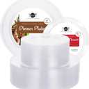 Aya's Cutlery Kingdom 100 Clear Plastic Plates for Party - Heavy Duty Disposable Set of 50 Dinner and 50 Dessert Plates - Elegant Plastic Disposable Plate for Weddings, Parties, and Special Events