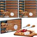 8 Sets Bridal Baby Shower Cheese Prizes Wooden Square Board Gift Set Knives Forks Thank You Tags with Box for Guests for Valentines Bridal Baby Shower Housewarming (Acacia Color)