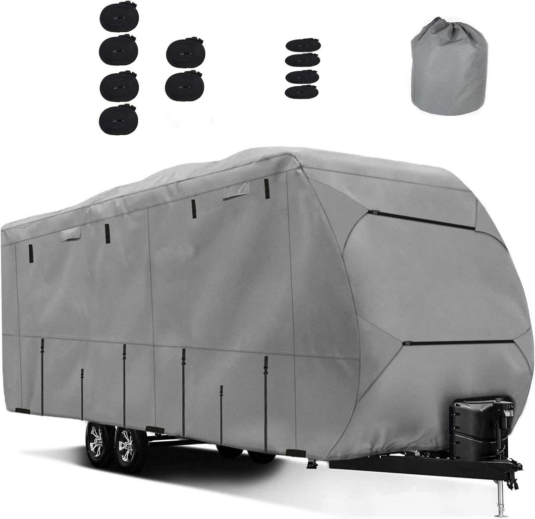 Travel Trailer RV Cover,Waterproof & Windproof Camper Cover Fits 16~18FT RV Trailer,Upgraded 420D Heavy Duty Polyester Oxford Durable, UV, Water Resistant RV Covers
