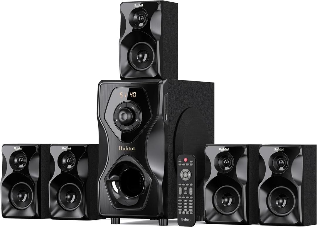Bobtot Surround Sound Speakers Home Theater Systems - 700 Watts Peak Power 5.1/ 2.1Wired Stereo Speaker System 5.25" Subwoofer Strong Bass with Bluetooth HDMI ARC Optical Input