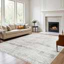 FancyRoof Washable Rugs 8x10 Area Rugs for Living Room, Modern Abstract Rugs for Bedroom, Large Carpets, Ultra Soft Faux Wool Retro Dining Room Rug, Non Slip & Non - Shedding Low Pile Print Rug- Beige Grey