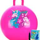 U&C Planet Hopper Ball,18 inches Bouncy Ball with Handle for Kids Age 3-6, Sit on Bounce Jumping Hopping Toy with Pump, Great Toddler Girls Toys for Birthday Gifts, Pink Unicorn