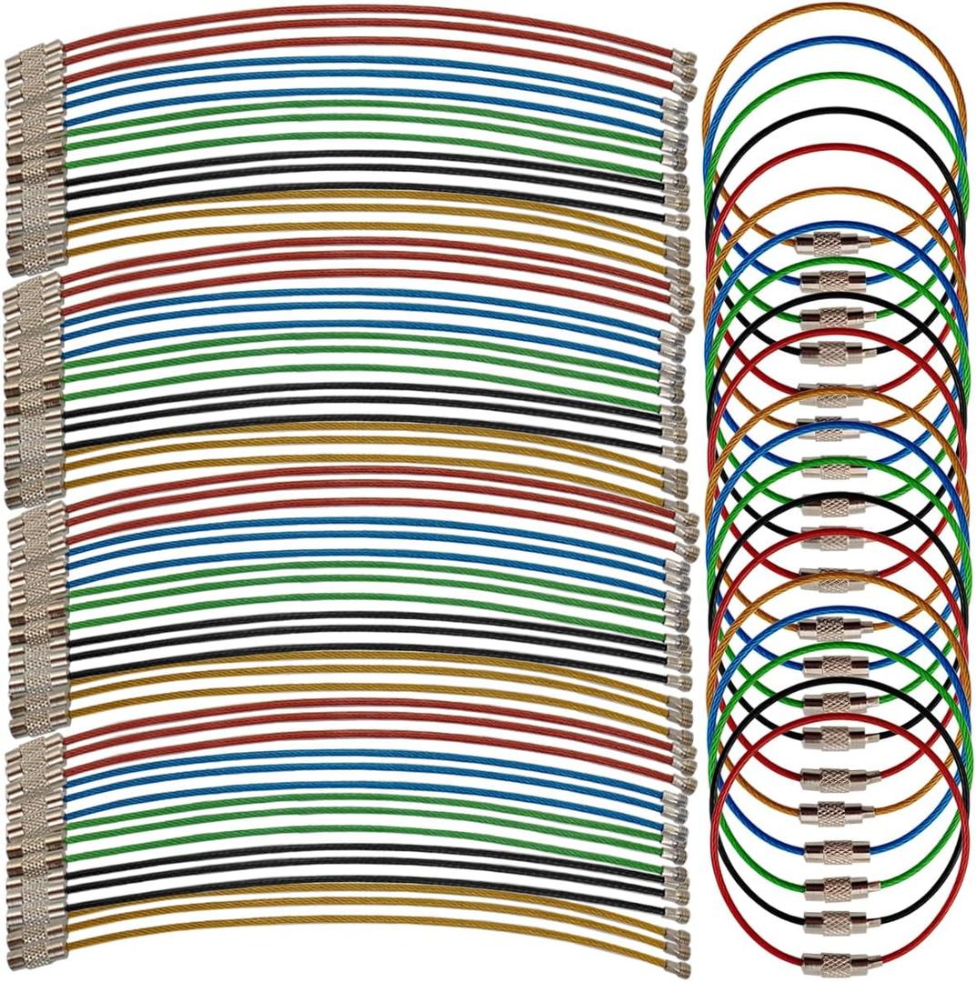 ROYHOO 50PCS 5.9" Steel Wire Keychain, Colored Nylon Coated Stainless Steel Metal Wire Keychains, 1.5 mm Key Rings Loops for Hanging Luggage Tags, Keys and ID Tag Keepers