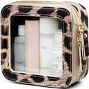 Popvibe Clear Makeup Bag Travel Cosmetic Case Transparent Toiletry Bag with Zipper, Portable Make Up Organizer Traveling Compact Car Bag for Essentials (Leopard Ash)