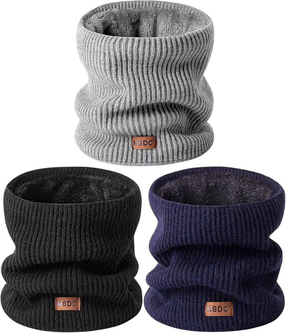 Winter Neck Gaiters for Men 3 Pack,Neck Warmer Men Women with Thermal Thick Warm Fleece Lined Cold Weather (Black ,Grey and Navy)