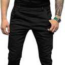 LONGBIDA Men's Denim Bib Overalls Fashion Slim Fit Jumpsuit with Pockets(Black, 3XL)