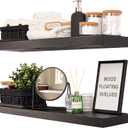 BAOBAB WORKSHOP Wood Floating Shelves for Bathroom Wall - Solid Wood Shelf 36 inch - Long Floating Shelves for Wall for Bedroom Kitchen Living Room - Black Shelves - 36 x 6.7 Inch, Set of 2 