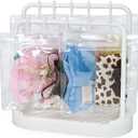 Doll Clothes Organizer with 20 PVC Clear Bags - Detachable Hanging Rack with Tiered Design & 20 Hooks, Wardrobe Storage for 7 Inch Fashion Dolls