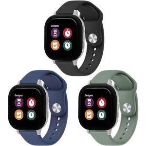 Vancle 3 Pack Silicone Bands Compatible with Gabb Watch 3e 3 2 1/Gizmo Watch 3 2 1, Cosmo JrTrack 5/4/3/2 SE/2/JrTrack Band, 20mm Waterproof Silicone Wrist Strap (Black/Navy Blue/Green)