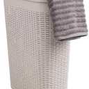 Mind Reader 40L Slim Laundry Hamper, Clothes Basket, Lid, Wicker Design, Plastic, 18"L x 10.4"W x 23.5"H, Ivory