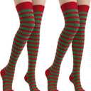 Wildarms Halloween Striped Thigh High Socks 2 Pairs - 3 Colors Over Knee Socks for Christmas Cosplay Costume Accessorie