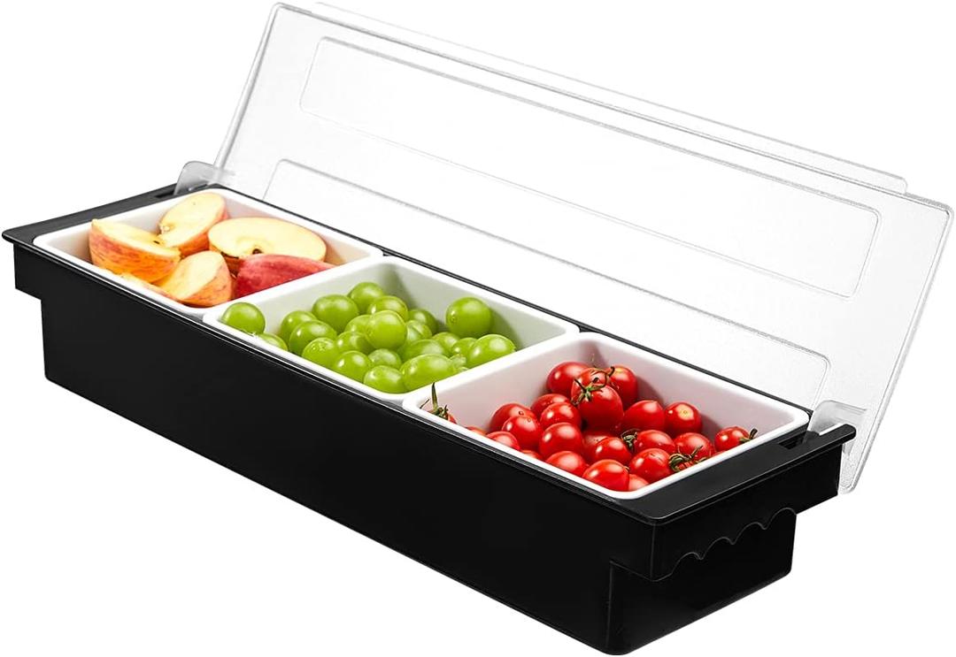 Ice Chilled Serving Tray Condiment Pots 3 Compartment Condiment Server Caddy (3 Compartments)