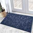 Bulijojo Sturdy Front Entrance Doormats,Durable Heavy Duty Welcome Mat,Thick Absorbent Natural Rubber Non Slip Mat,Easy Clean Entryway Mat 17x30 Inch Leaves Blue