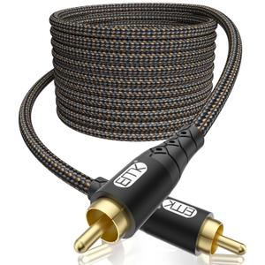 EMK RCA to RCA Subwoofer Cable  24K Gold-Plated Connector Nylon Braided Double Shielded Audio Cable Digital&Analog Signal Support for Amplifiers Subwoofer Home Theater Hi-Fi Systems Black/15ft/5m
