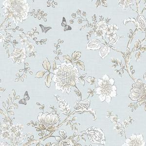 Norwall FH37537 Butterfly Toile Prepasted Wallpaper, Blue, Beige, French Blue, Light Blue, 50 Sq Ft