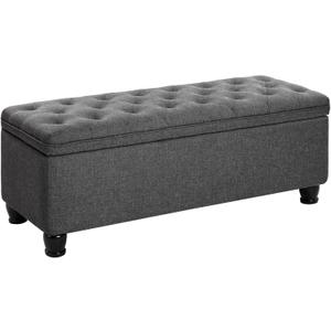 SONGMICS Storage Ottoman, Storage Bench, Tufted Entryway Bedroom Bench, 17.7 x 46.5 x 17.7 Inches, Hinges Easy Lid Operation, Wooden Legs, Linen-Look Cover, Loads 330 lb, Dark Gray ULOM070G01
