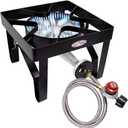 GasOne 200K BTU Propane Burner  Heavy-Duty Propane Stove  Outdoor Burner with Adjustable 0-20Psi Regulator and Steel Braided Hose  Ideal for Home Brewing, Turkey Fry