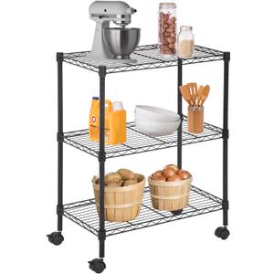 FDW Wire Shelving Metal Storage Shelves 23L x 13W x 32H 3 Tier Layer Storage Shelves with Wheels for Kitchen Garage Small Places,Black