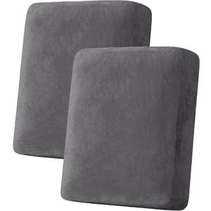 H.VERSAILTEX Velvet Stretch Couch Cushion Cover Plush Cushion Slipcover for Chair Loveseat Sofa Cushion Furniture Protector Seat Cushion Sofa Cover (2 Piece Medium Sofa Cushion Covers, Grey)