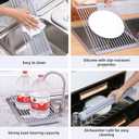 Roll Up Dish Drying Rack Tray Over Sink Detachable Foldable Collapsible Stainless Steel Multipurpose Kitchen Foldable Stainless Steel Drainer (17.5 * 13inch)