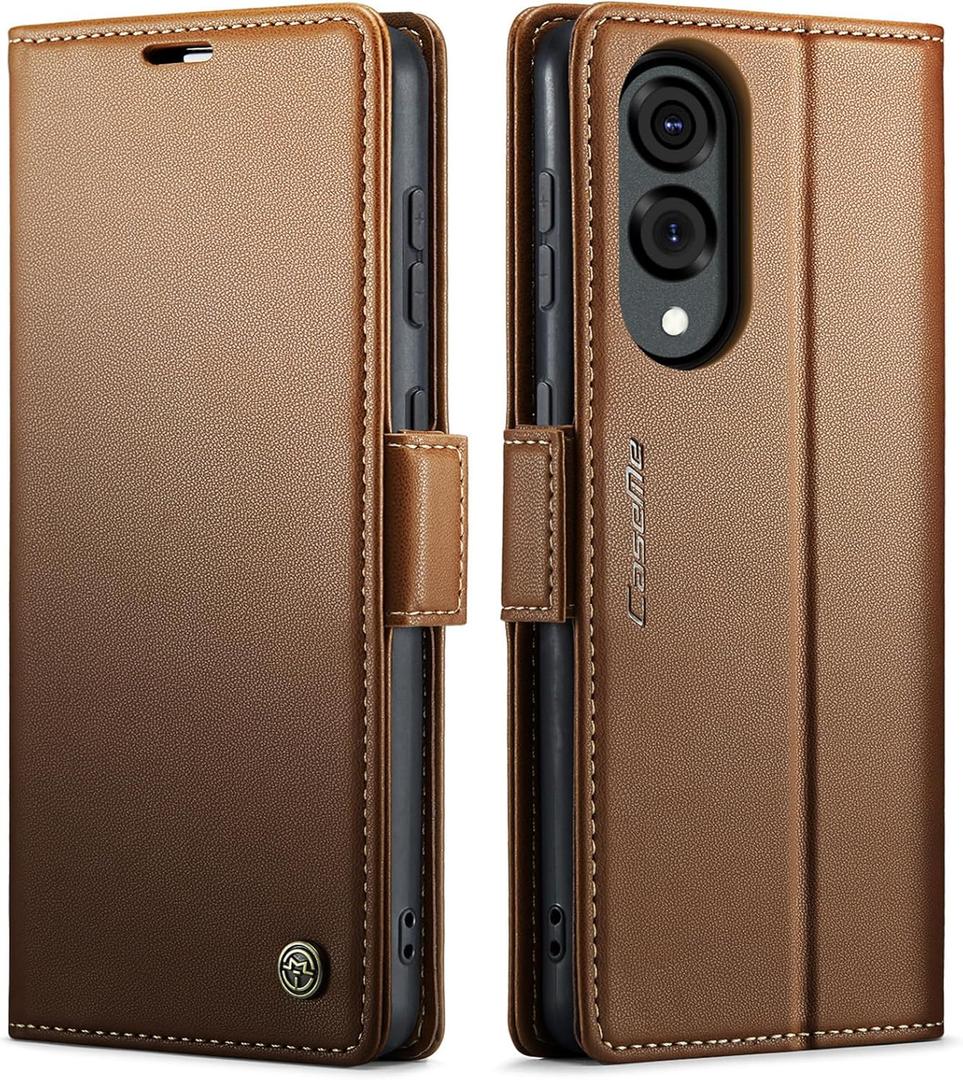 QLTYPRI Wallet Case for Samsung Galaxy S25 Edge, Premium PU Leather Magnetic Flip Folio Case with RFID Blocking Credit Card Slots Kickstand Shockproof Protective Phone Cover - Brown