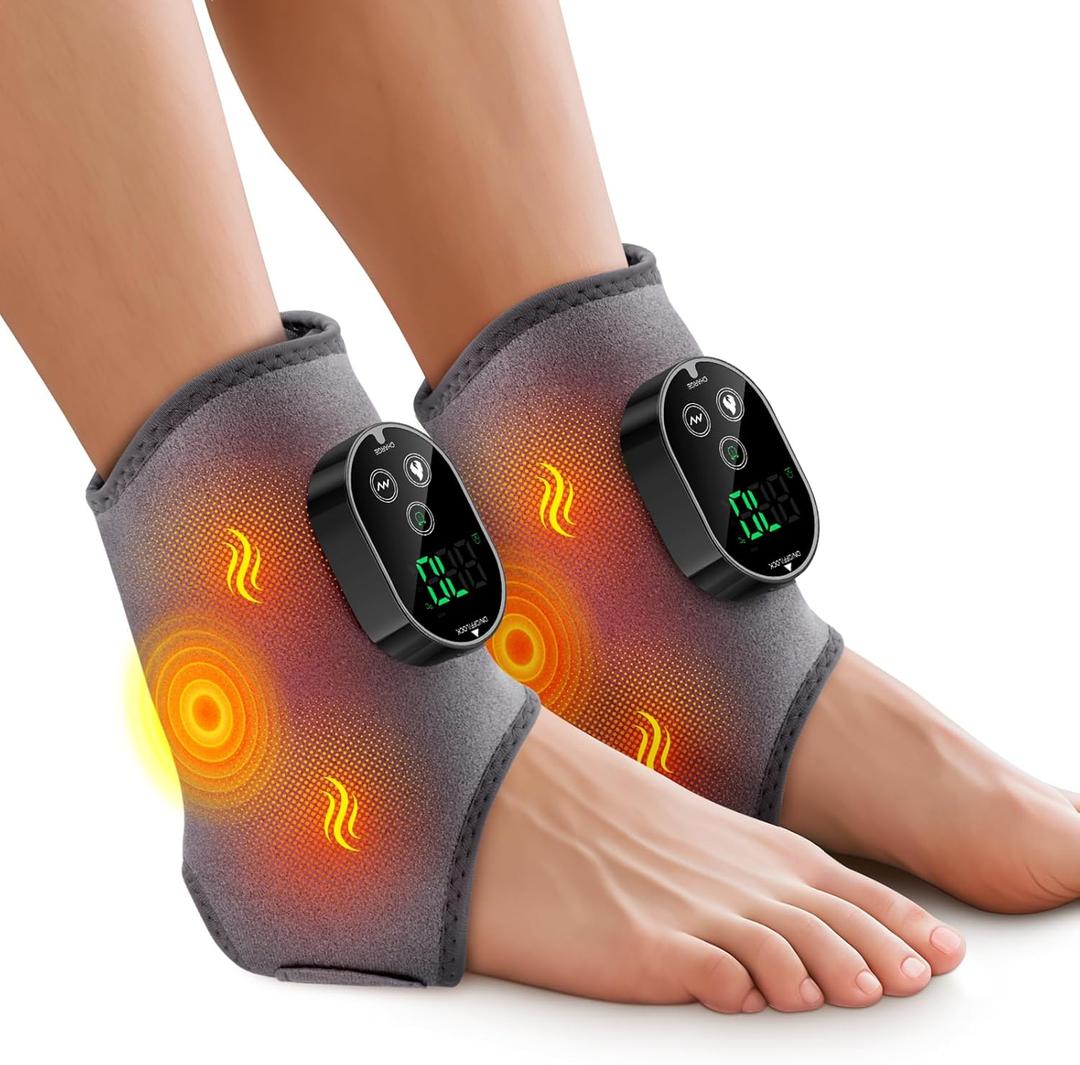 2PCS Cordless Foot Massager for Neuropathy, Foot and Ankle Massager for Pain Relief, 3000mAh Rechargeable Ankle Heating Pad with Massage for Circulation, Gray