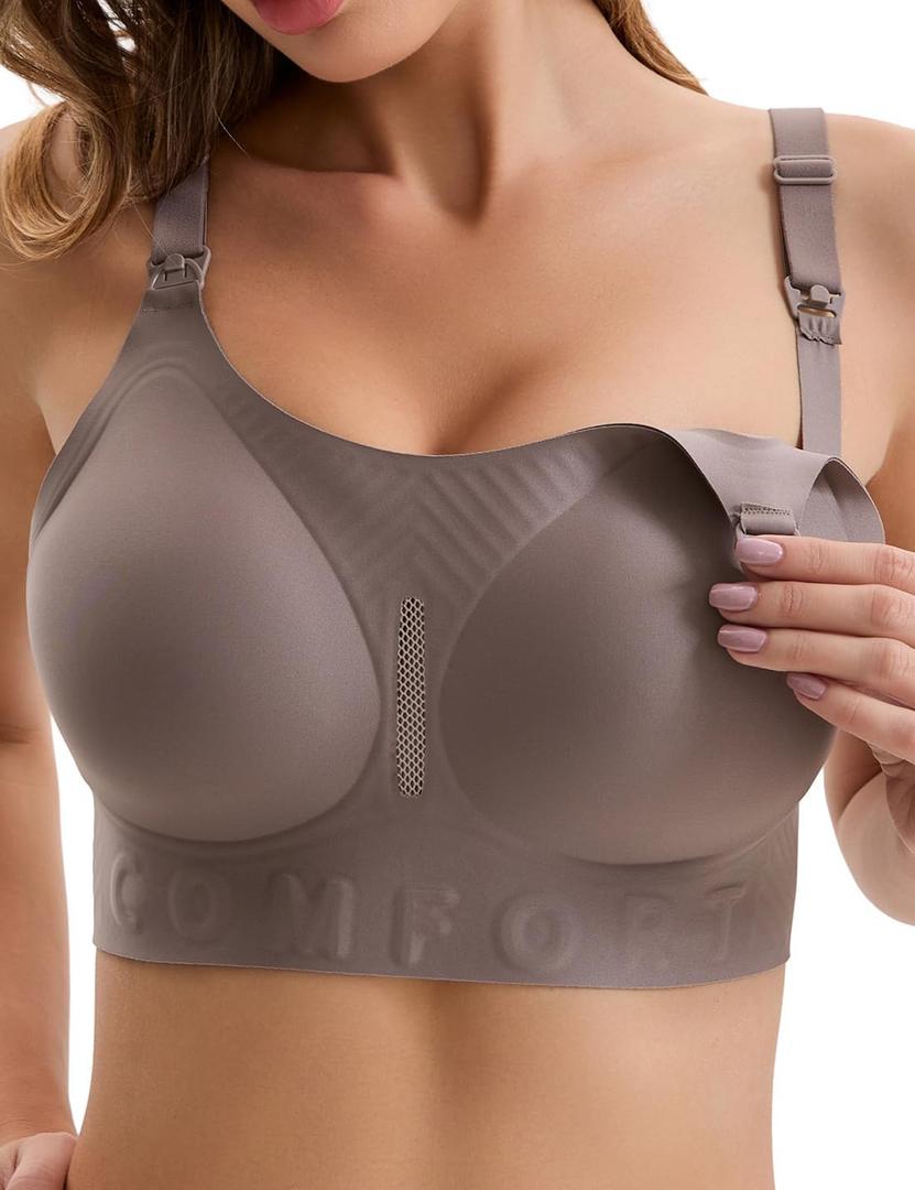 Smooth Nursing Bras for Breastfeeding Seamless Maternity Bras for Pregnancy Wireless Bralette with Extra Bra Extender (Large, Coffee Color)