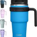 ALOUFEA 20 oz Insulated Coffee Mug Tumbler with Handle, Stainless Steel Travel Mug Tumbler with Lid and Straw,Double Wall Vacuum Leak Proof Ice Coffee Thermal Cup, Sky Blue