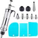 Patelai Cake Decorating Syringe Set, Stainless Steels Dessert Frosting Piping Kit with 6 Icing Piping Tips 3 Cream Scraper for Cupcake Decorating Tools(Black, Blue)