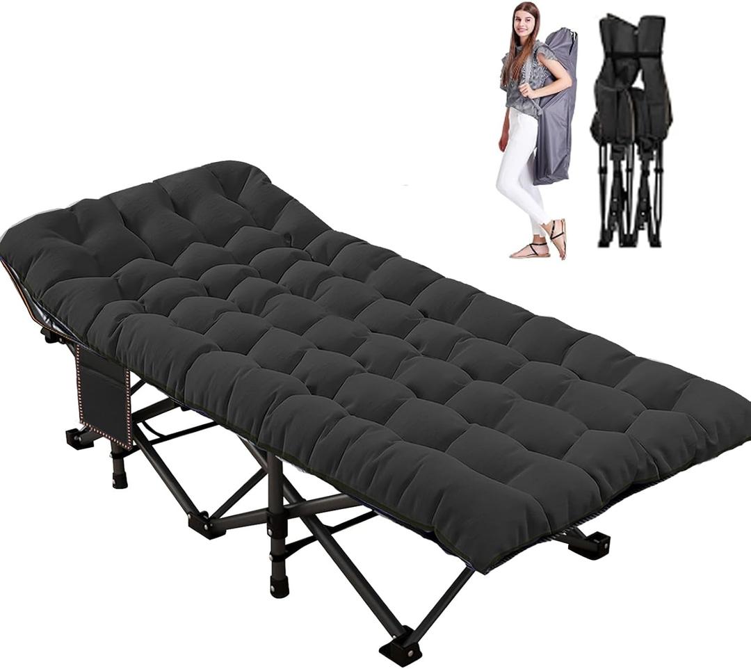 LILYPELLE Oversized XXL Folding Camping Cot, 78" L x 32" W x 18" H Heavy Duty Sleeping Cots with Carry Bag, Double Layer Oxford Portable Travel Camp Cots for Home, Office Nap and Outdoor Beach