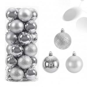 24 Pcs Christmas Balls Set, 30mm/1.18 inch, Christmas Tree Hanging Shatterproof Ornaments Decoration, Pre-Hooked Hanging Balls, Seasonal Home Decoration for Trees (Silver)