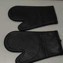 Kitsure Silicone Oven Mitts, Set of 2, Heat Resistant, Oven Gloves with Soft Lining, Non-Slip Kitchen Essentials, Kitchen Gadgets, Apartment Essentials, Great Gift for Cooking, Baking, Black (11.42"x7.09")