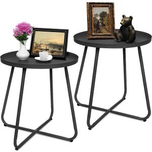 CODIN Set of 2 Outdoor Side Table Outdoor, Metal Side Table Small Round Side Table Weather Resistant End Table Patio Table for Garden Porch Balcony Yard Lawn (2, Black)