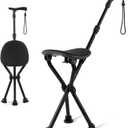 Walking Cane with Seat Holding 400lbs  Folding Lightweight Walking Cane Chair for Seniors, Adjustable Height 32"-36", Heavy-Duty 3-Legged Cane Stool for Men Women (Black)