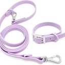 ZALER Dog Collar and Leash Set, Waterproof Adjustable Odor Proof Pet Collars Leashes Easy to Clean, 6FT Dog Leash with 2 Hooks for Large, Medium Small Dogs (M, Purple)