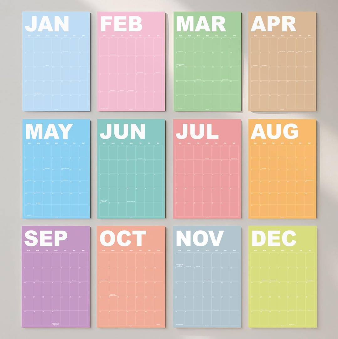2026 Dry Erase Wall Calendar 12 Colorful Monthly Planner, A3 Size (11.7 16.5 inches), Large 1.7 2.5 in Daily Boxes, Premium Thick Paper, Glossy Reusable Surface, Modern Pastel Design, Flat-Packed, European Quality