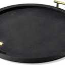 American Atelier Round Serving Tray- Large Decorative Platter w/Carry Handles in Gorgeous Leatherette Finish Perfect for Food, Drinks, Ottoman or Centerpiece, Gray/Green, 1630071, 17'' 2