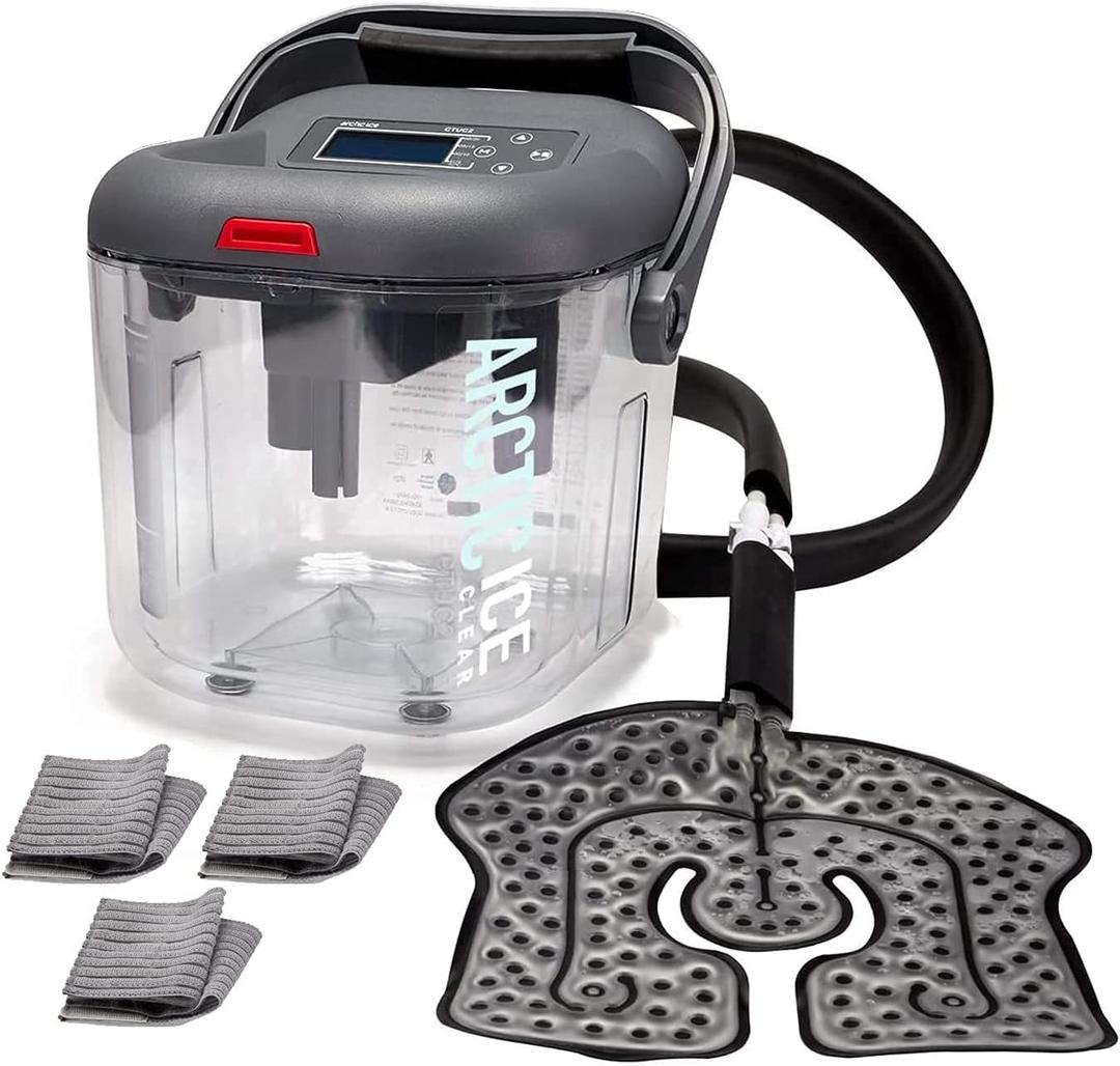 Circulating Cold Water Therapy Ice Machine Gen 2 by Arctic Ice Clear for Knee, Elbow, Shoulder, Back Pain, Swelling, Sprains, Injuries (Arctic Ice Clear) (with Universal Pad)
