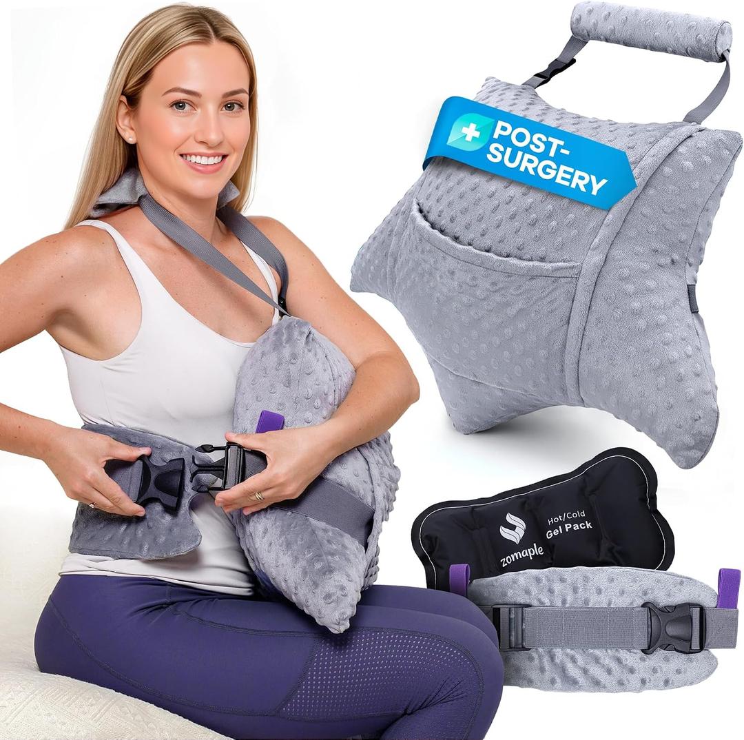 Zomaple Recovery Hysterectomy Pillow with Strap, Gel Pack & Lumbar Support Post Abdominal Surgery Must Haves Ideal for C-Section, Laparoscopic & Hernia Healing Comfort