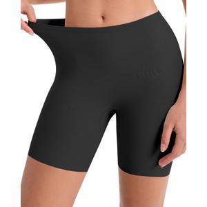 Women's Seamless Slip Shorts Under Dresses - Cooling Anti Chafing Boyshort Underwear Comfortable Yoga Boxer Panties (Black, M)
