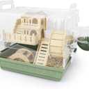 Cycodo 8 in 1 Acrylic Hamster Cage,2-Tier Dwarf Hamster Cage with Wooden Wheel & Hideout,Small Hamster Habitat with Accessories,Clear Pet Mice House(Green,14" L*10" W*11" H)