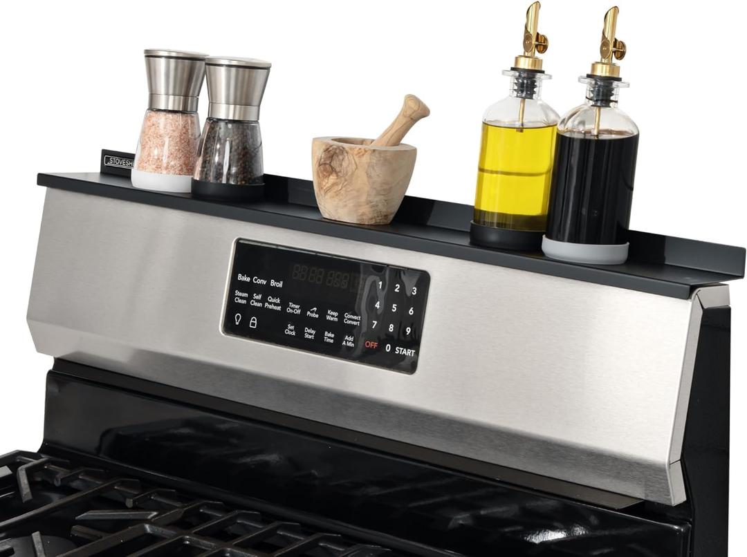 StoveShelf 30" Length Black Magnetic Shelf for Kitchen Stove - Kitchen Storage Solution with Zero Installation - Over Stove Spice Rack Organizer