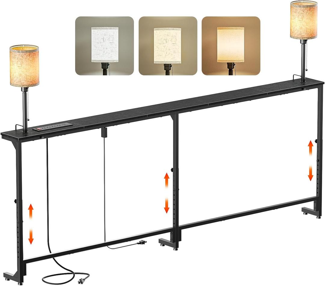 78.8" Sofa Tables Narrow Long with Lights & Charging Station - 4 AC outlets