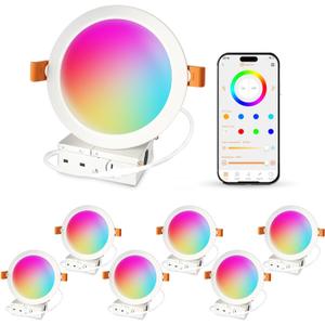 ILC 6 inch led recessed Light, Work with Alexa (Hub Required), App Controlled, RGB Color Changing, 16 Million Colors, CCT: 2700K-6000K, 14W, 120W Equivatlent, 1400LM, CRI 90, Bluetooth Mesh, 6 Packs