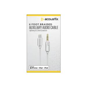 Acoustix™ 3.5mm to Apple Lightning Braided Auxillary Cable - White, 6 ft