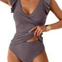 Aidonger Tankini Swimsuit for Women Tummy Control Two Piece Bathing Suit Ruched Ruffle Swimwear Top with Bottom, XL