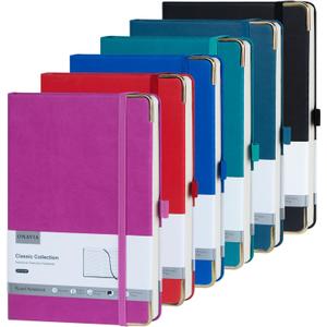 A5 Lined Journal Notebook - 100 GSM Thick Paper, 6 Pack Hardcover Journaling Notebooks for Writing, Work, Travel, School, College Ruled Journals for Women Men, PU Leather Note Books, 5.5x8.3 (Assorted Color)