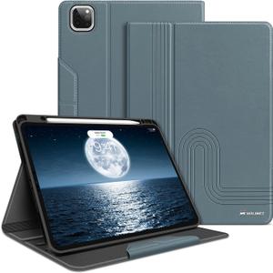 H HOLIMET Case for iPad Pro 12.9 2022 6th/5th/4th/3rd Generation with Pencil Holder Folio Shockproof Auto Sleep/Wake, Vegan Leather (Blue 2nd)