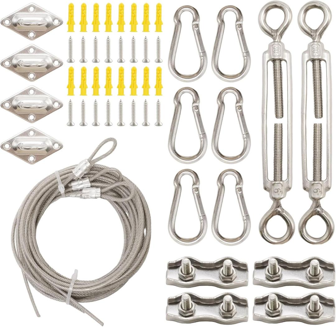 52Pcs Sun Shade Sail Hardware Kit, M6 Turnbuckles with 6.6ft Cables Sun Shade Sails Canopy Installation Set, Replace for Outdoor Garden Patio